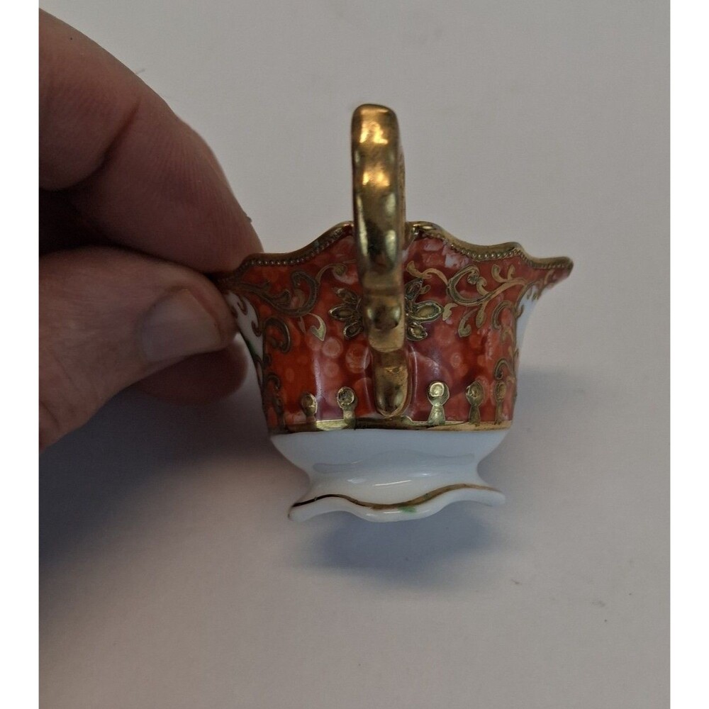 VTG  Japan Hand Painted Miniature Cup Saucer Red Gold Floral Porcelain 1920s-30s - Picture 7 of 12